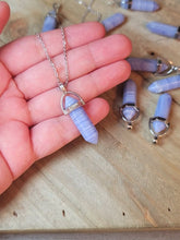 Load image into Gallery viewer, Blue Chalcedony Point necklace Powerful necklace Healing Energy Silver Tone