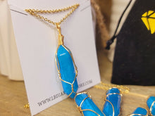 Load image into Gallery viewer, Gold tone Blue Apatite Wire wrapped Crystal Necklace