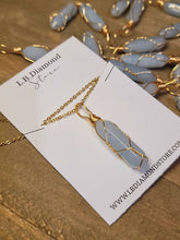 Load image into Gallery viewer, Gold tone Blue Chalcedony Wire wrapped Crystal Necklace