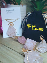 Load image into Gallery viewer, Natural Crystal Raw Wire Wrapped Gold Necklace Rose Quartz, Love stone