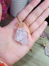 Load image into Gallery viewer, Natural Crystal Raw Wire Wrapped Gold Necklace Rose Quartz, Love stone