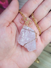 Load image into Gallery viewer, Natural Crystal Raw Wire Wrapped Gold Necklace Rose Quartz, Love stone
