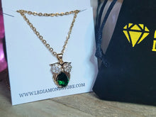 Load image into Gallery viewer, Green Owl Golden Necklace, Dainty Necklace, Bridesmaid Gift Tiny Owl