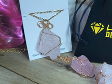 Load image into Gallery viewer, Natural Crystal Raw Wire Wrapped Gold Necklace Rose Quartz, Love stone