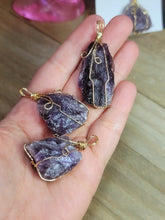 Load image into Gallery viewer, Raw Crystal Necklace, Amethyst Raw stone Necklace Gold Wired Handmade