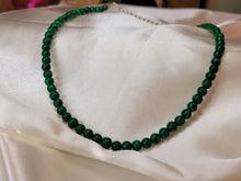 Load image into Gallery viewer, Malachite Choker Necklace Silver tone Gorgeous Choker 4mm Beads