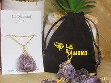 Load image into Gallery viewer, Raw Crystal Necklace, Amethyst Raw stone Necklace Gold Wired Handmade