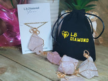 Load image into Gallery viewer, Natural Crystal Raw Wire Wrapped Gold Necklace Rose Quartz, Love stone