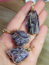 Load image into Gallery viewer, Raw Crystal Necklace, Amethyst Raw stone Necklace Gold Wired Handmade