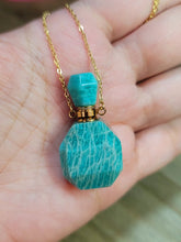 Load image into Gallery viewer, Natural Crystal perfume Bottle Necklace Amazonite Gold Tone
