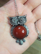 Load image into Gallery viewer, Whimsical Wisdom: Carnelian Owl Pendant Necklace - 18 Inches of Charm