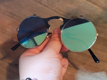 Load image into Gallery viewer, Steampunk Goggles Glasses Round Sunglasses Emo Retro Vintage Flip Up Blue