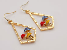 Load image into Gallery viewer, Mushroom earrings , unique forest jewelry , colorful hammered jewelry