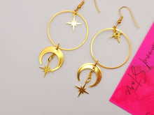 Load image into Gallery viewer, Handmade Moon Star Natural Drop Earrings , Sun Sol