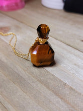 Load image into Gallery viewer, Natural Crystal perfume Bottle Necklace Tiger's Eye Stone