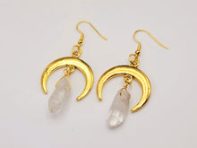 Load image into Gallery viewer, Clear Quartz Earrings Handmade, Cute earrings Irregular crescent moons,