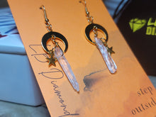 Load image into Gallery viewer, Clear Celestial Aura Quartz Earrings Handmade, Cute earrings Irregular crescent