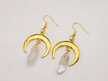 Load image into Gallery viewer, Clear Quartz Earrings Handmade, Cute earrings Irregular crescent moons,