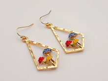 Load image into Gallery viewer, Mushroom earrings , unique forest jewelry , colorful hammered jewelry