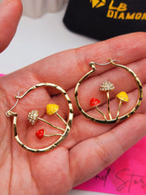 Load image into Gallery viewer, Mushroom earrings , unique forest jewelry , colorful hammered jewelry ,