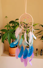 Load image into Gallery viewer, Native American Navajo Made 5.1 Inch Dreamcatcher Beautiful Colors Pink Blue & Purple Handmade