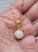 Load image into Gallery viewer, Natural Milky Quartz Handmade Kitten Necklace Gold Tone