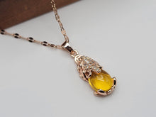 Load image into Gallery viewer, Rose Gold Tone Citrine Crystal Elephant Necklace November Birthstone