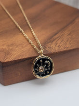 Load image into Gallery viewer, Sun and Moon necklace, 18mm gold plated pewter charm, Necklace