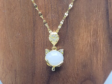 Load image into Gallery viewer, Natural Milky Quartz Handmade Kitten Necklace Gold Tone