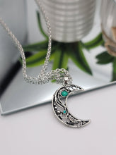 Load image into Gallery viewer, Moon Necklace Green Aventurine, Silver Tone Handmade Necklace