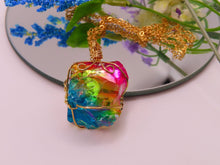 Load image into Gallery viewer, Gold tone Rainbow Quartz Wire wrapped Crystal Necklace