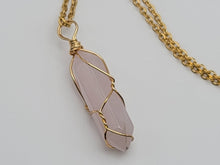 Load image into Gallery viewer, Gold Wire Wrapped Rose Quartz Healing Crystal Point Necklace