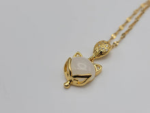 Load image into Gallery viewer, Natural Milky Quartz Handmade Kitten Necklace Gold Tone