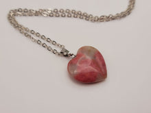 Load image into Gallery viewer, Natural Rhodonite Handmade Heart Necklace Hexagon Chain Silver