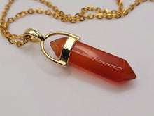 Load image into Gallery viewer, Handmade Carnelian Point Necklace Gold Tone