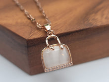 Load image into Gallery viewer, Natural Purse Bag Shaped White Cat Eye Pendant Necklace