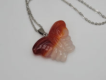 Load image into Gallery viewer, Carnelian Pendant Necklace Silver Tone Butterfly Shaped Pendant