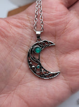 Load image into Gallery viewer, Moon Necklace Green Aventurine, Silver Tone Handmade Necklace