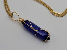 Load image into Gallery viewer, Elegant Gold Wire Wrapped Lapis Lazuli Point Necklace - Stunning 18-Inch