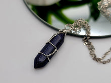 Load image into Gallery viewer, Blue Sandstone Crystal POINT Necklace Trending Pendant Necklace Gift For Her, Handmade Necklace Fashion Necklace
