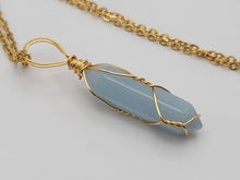 Load image into Gallery viewer, Gold tone Blue Chalcedony Wire wrapped Crystal Necklace