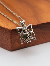 Load image into Gallery viewer, 100% Genuine Natural Moldavite Butterfly Locker Necklace Silver Tone