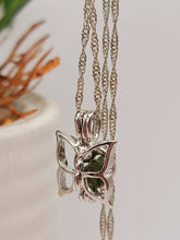 Load image into Gallery viewer, 100% Genuine Natural Moldavite Butterfly Locker Necklace Silver Tone