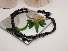 Load image into Gallery viewer, Black Obsidian Chip Choker Necklace Silver tone Gorgeous Choker
