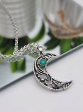 Load image into Gallery viewer, Moon Necklace Green Aventurine, Silver Tone Handmade Necklace