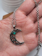 Load image into Gallery viewer, Moon Necklace Green Aventurine, Silver Tone Handmade Necklace