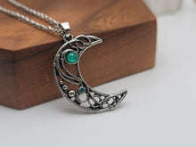 Load image into Gallery viewer, Moon Necklace Green Aventurine, Silver Tone Handmade Necklace