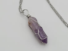 Load image into Gallery viewer, Silver Wire Wrapped Amethyst Point Necklace Genuine Handmade