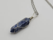 Load image into Gallery viewer, Blue Soladite Handmade Point Necklace Hexagon Chain Silver wire