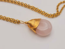 Load image into Gallery viewer, Gold Wire Wrapped Rose Quartz Healing Crystal Necklace